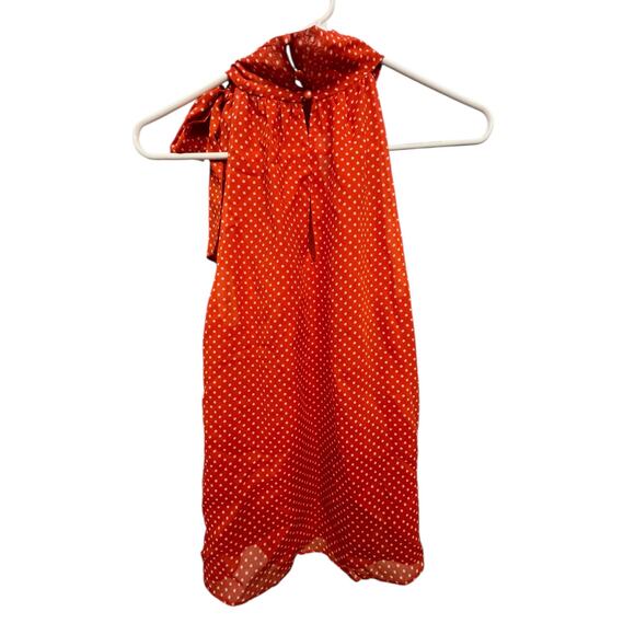 Joie Sleeveless Polka Dot Silk Blouse | Size S | Red & White Tie Neck Top - Picture 3 of 8
